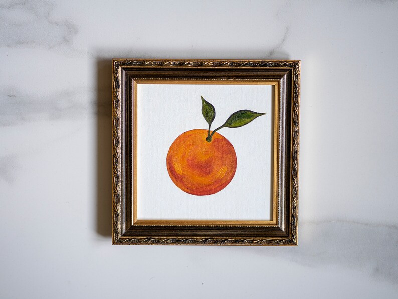 Clementine oil painting original 6x6 IN , clementine kitchen wall art, citrus still life, cozy home decor, kitchen fine art lemon image 6