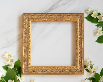 6x6 IN (15x15cm) ornate gold leaf WOOD picture FRAME for art gallery wall