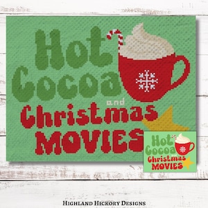 Cocoa & Movies Graph Crochet Pattern C2C, Mini c2c, tss, sc, hdc, dc Graphgan With Written Instructions, Corner to Corner tapestry crochet