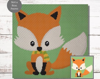 Fox In Scarf Graph Crochet Pattern C2C, Mini c2c, tss, sc, hdc, dc Graphgan With Written Instructions, Corner to Corner PDF tapestry crochet