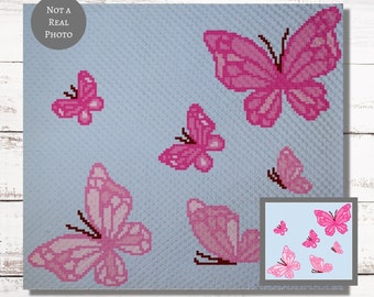Butterflies Graph Crochet Pattern C2C Graphgan + Written Instructions Corner-to-Corner, Tapestry, Tunisian, Knitting, Cross Stitch Chart PDF