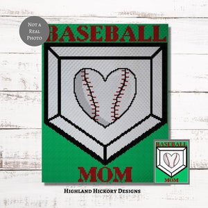 Patrón de crochet gráfico Baseball Mom C2C, Mini c2c, tss, sc, hdc, dc Graphgan con instrucciones escritas, PDF de esquina a esquina para tapiz de crochet