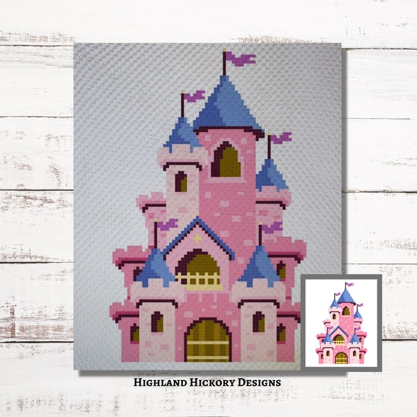 Princess Castle Graph Crochet Pattern C2C, Mini c2c, tss, sc, hdc, dc Graphgan With Written Instructions, Corner to Corner tapestry crochet