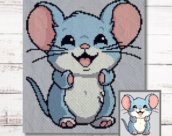 Happy Mouse Graph, motif au crochet C2C Graphgan + instructions écrites, coin à coin, tapisserie, tunisien, tricot, grille de point de croix PDF