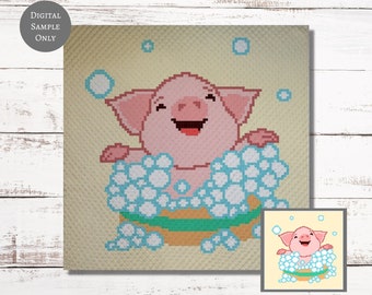 Piggy Bath Graph Crochet Pattern C2C, Mini c2c, tss, sc, hdc, dc Graphgan With Written Instructions, Corner to Corner PDF downloads