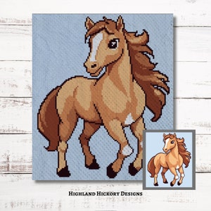 Modèle au crochet Horse Graph C2C Graphgan + instructions écrites coin à coin, tapisserie, tunisien, tricot, grille de point de croix PDF
