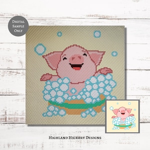 Piggy Bath Graph Crochet Pattern C2C Graphgan + Written Instructions Corner-to-Corner, Tapestry, Tunisian, Knitting, Cross Stitch Chart PDF