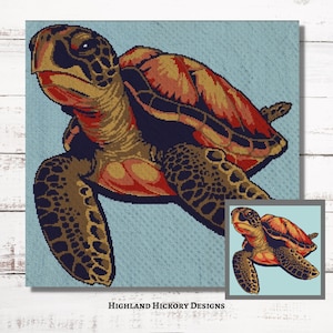 Realistic Sea Turtle Graph Crochet Pattern Tapestry or Tunisian crochet, sc Graphgan With Written Line-by-Line Instructions, Throw Blanket