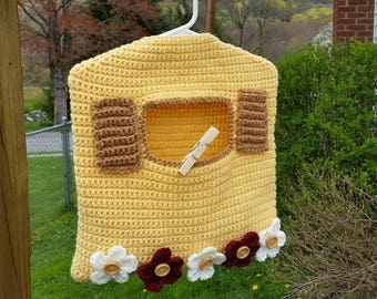 Crochet Garden Window Clothespin Bag PATTERN ONLY pdf instant digital download clothesline country flowers laundry hanger