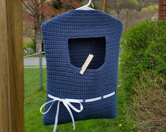 Crochet Blue Ribbon Clothespin Bag PATTERN ONLY pdf instant digital download laundry clothesline housewarming gift