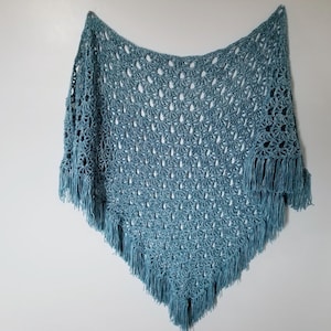 Crochet April Showers Shawl PATTERN ONLY triangle shawl prayer shawl spring lacy women's teen teenager youth child raindrops fringe easy image 2