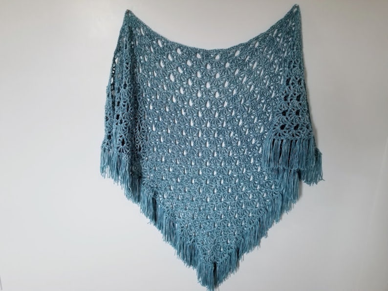 Crochet April Showers Shawl PATTERN ONLY triangle shawl prayer shawl spring lacy women's teen teenager youth child raindrops fringe easy image 2
