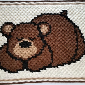 Couverture de bébé ours endormi au crochet C2C MOTIF UNIQUEMENT cadeau couverture de taille poussette afghane pour baby shower ours en peluche neutre entre les sexes
