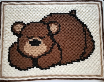 Crochet C2C Sleepy Bear Baby Blanket PATTERN ONLY afghan stroller sized blanket gift for baby shower gender neutral teddy bear child toddler