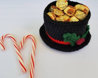 Crochet Snowman Top Hat Candy Dish or Candle Holder PATTERN ONLY pdf instant digital download holiday decoration Christmas winter