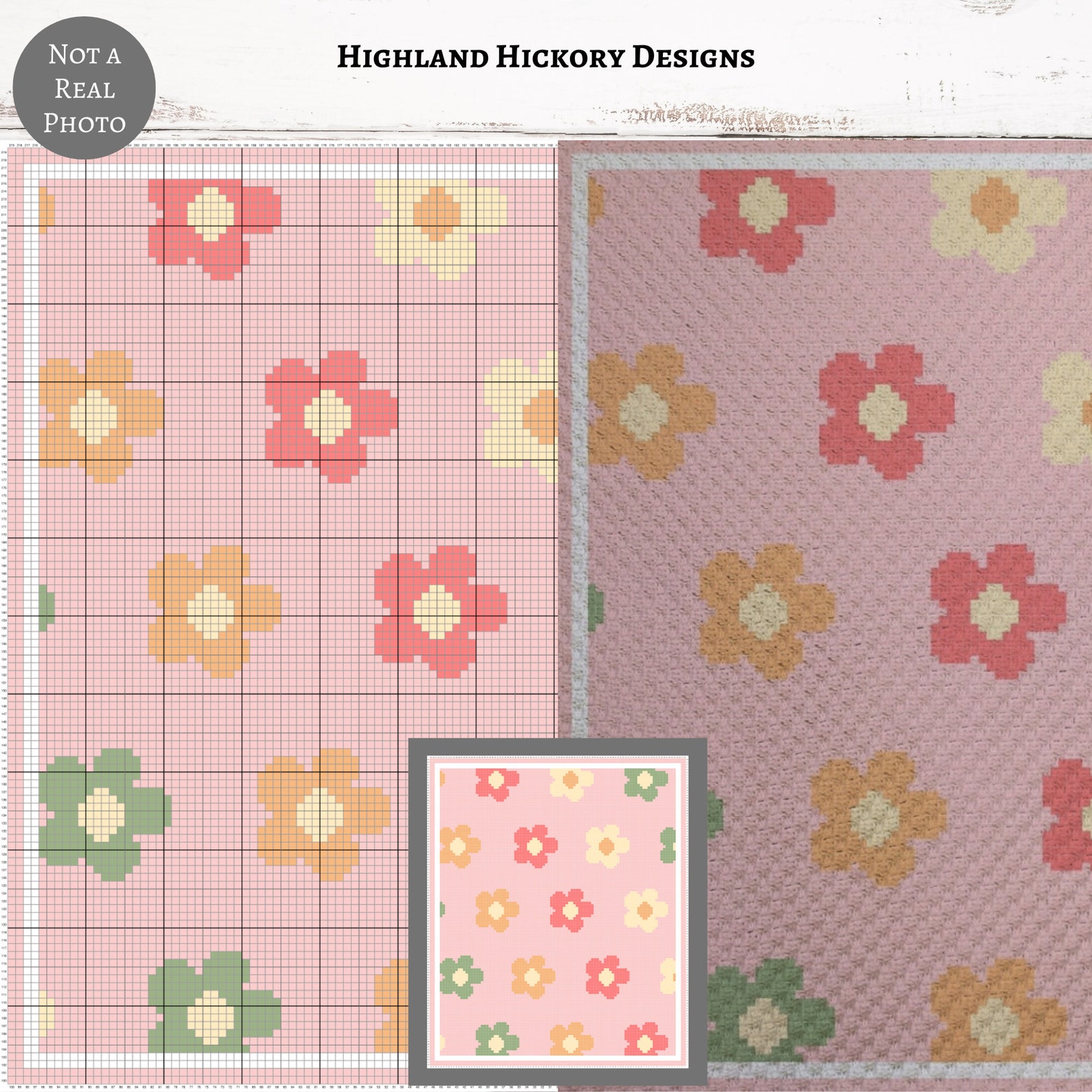 Basic Flowers Graph Crochet Pattern C2C, Mini C2c, Tss, Sc, Hdc, Dc ...