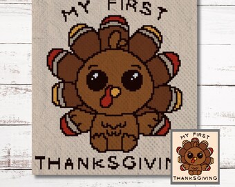First Thanksgiving Graph Crochet Pattern C2C, Mini c2c, tss, sc, hdc, dc Graphgan With Written Instructions, Corner to Corner tapestry