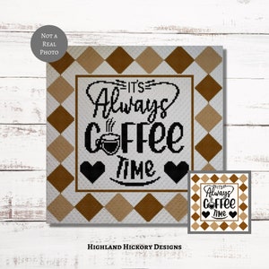 Coffee Time Graph Crochet Pattern C2C, Mini c2c, tss, sc, hdc, dc Graphgan With Written Instructions, Corner to Corner PDF tapestry crochet