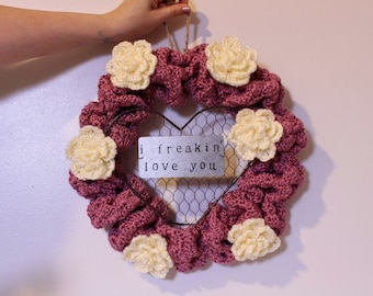 Crochet Adoration Wreath PATTERN ONLY Valentine's Day, Mother's Day, Love, Roses, Holiday Decoration, Gift for Her, 12" circle wreath