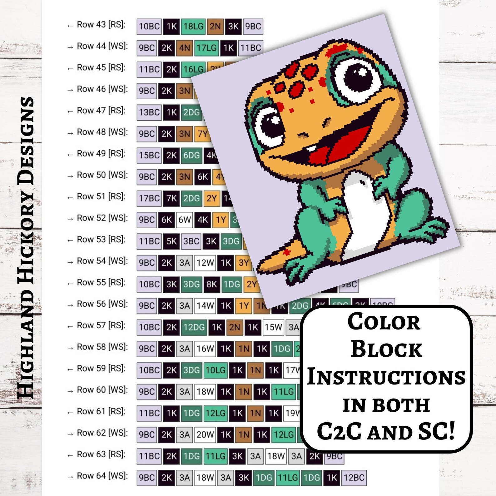 Lizard Graph Crochet Pattern C2C Graphgan + Written Instructions Corner ...