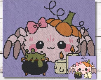 Girl Spider Graph Crochet Pattern C2C Graphgan + Written Instructions Corner-to-Corner, Tapestry, Tunisian, Knitting, Cross Stitch Chart PDF