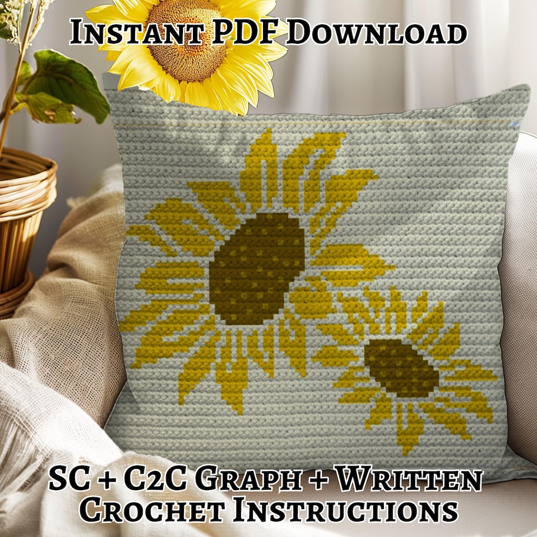 Sunflower Graph Pattern Sunflowers Graph Crochet Pattern, Throw Pillow, Wall Hanging, Blanket ...