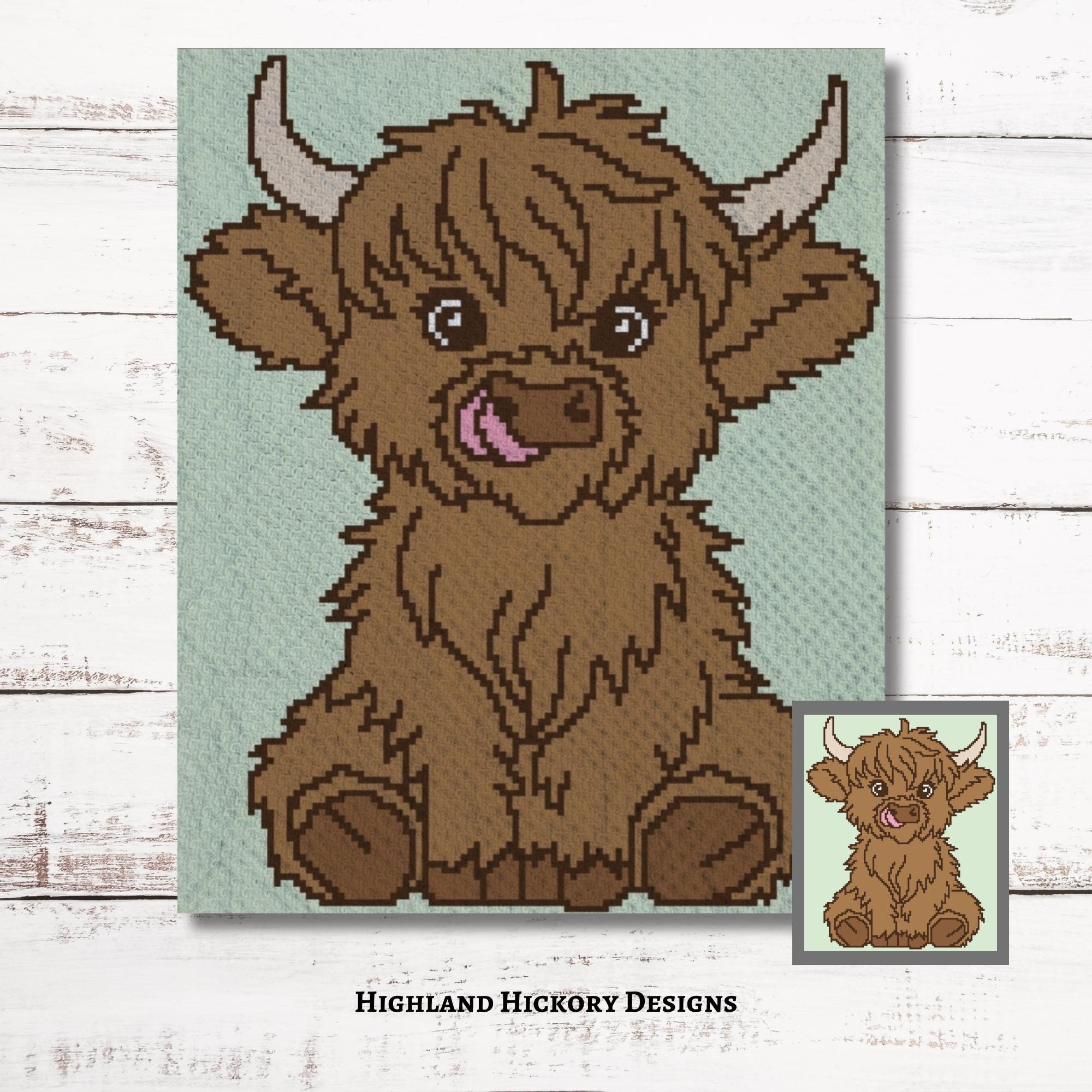 Highland Cow Graph 1 Crochet Pattern C2C Graphgan + Written Instructions Corner-to-Corner, Tapestry, Tunisian, Knitting, Cross Stitch Chart