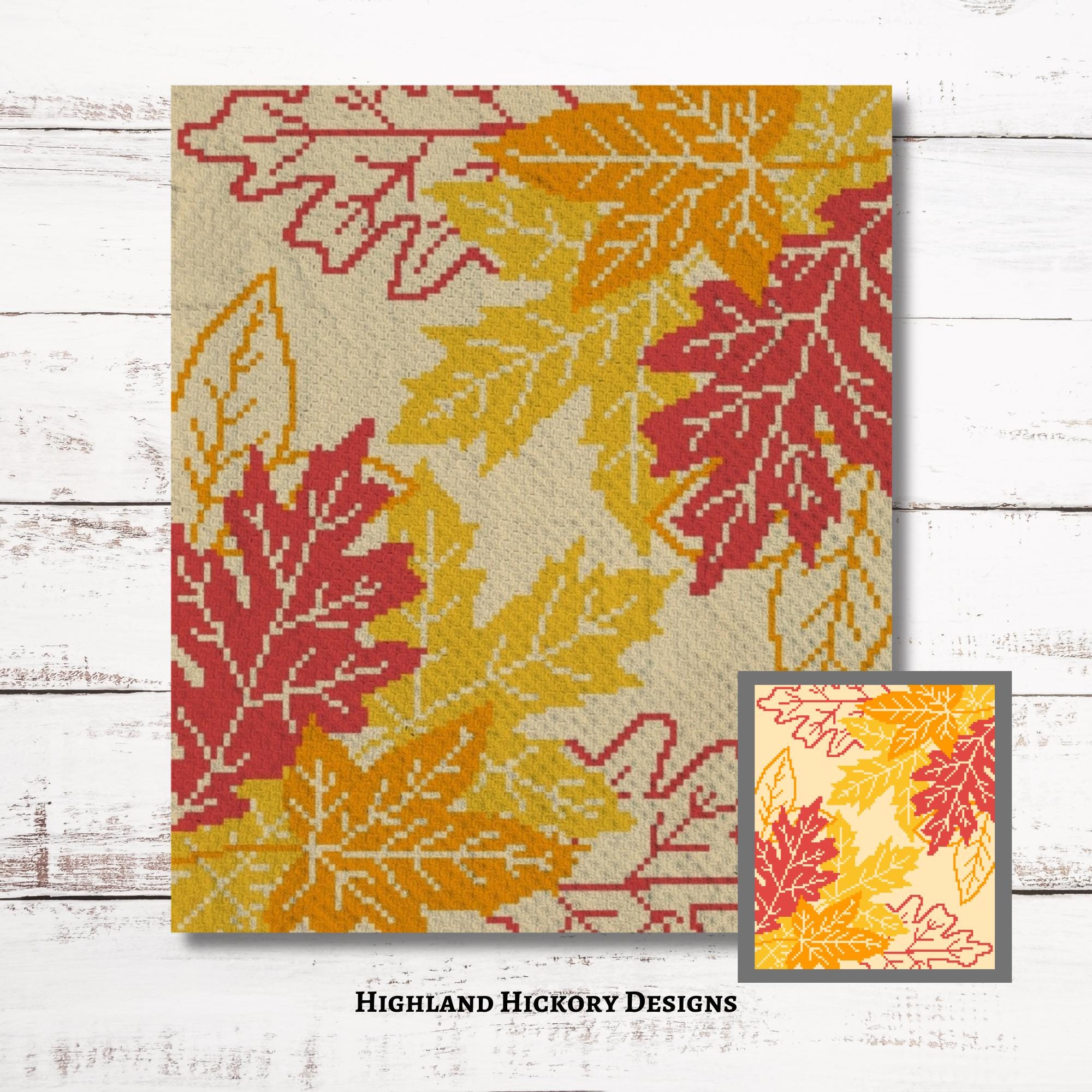 38 Crochet Leaf Patterns To Welcome Fall With Appliqués, Garlands, and Botanical Details 31 Pile of Leaves Graph Crochet Pattern C2C