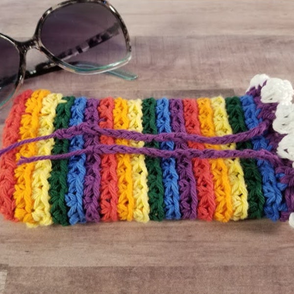 Crochet Rainbow Sunglasses Pouch PATTERN ONLY purse accessories child's gift bag, trinkets, cell phone holder, pride, luck, handbag backpack