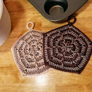 Crochet Spikes and Stripes Potholder PATTERN ONLY kitchen accessory heat hot pad oven gift for her double thickness cotton pentagon shaped