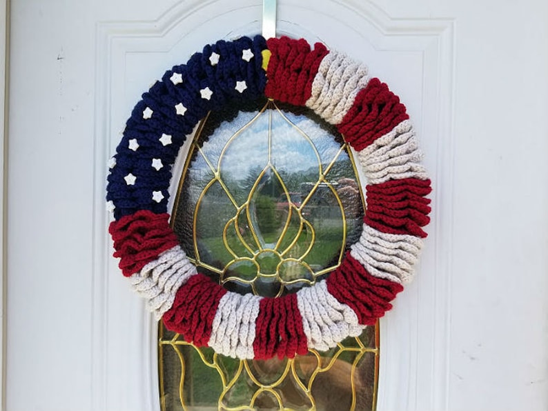 Crochet American Flag Wreath PATTERN ONLY Independence Day decoration 4th of July Labor Day Memorial Day holiday patriotic easy veteran gift image 2