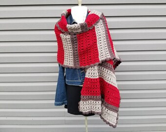 Crochet Cranberry Chill Wrap PATTERN ONLY femmes accessoire châle de prière automne hiver printemps rectangle rayé épaule dentelle cadeau facile