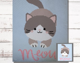 Cats Meow Graph Crochet Pattern C2C Graphgan + Written Instructions Corner-to-Corner, Tapestry, Tunisian, Knitting, Cross Stitch Chart PDF