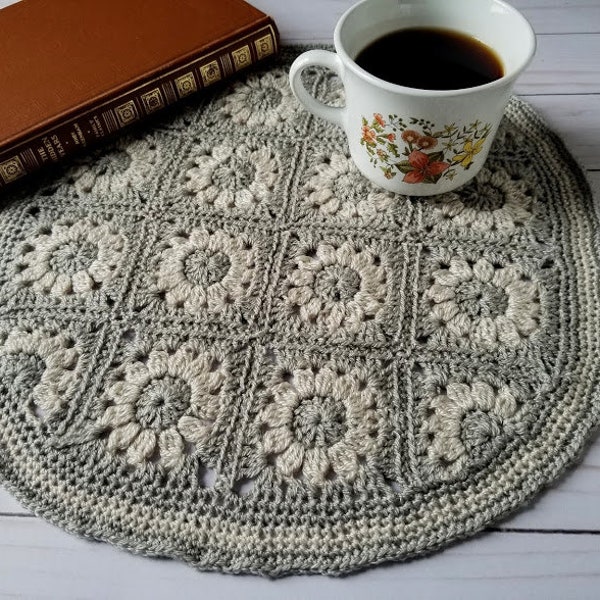 Crochet Floral Table Mat PATTERN ONLY table covering granny square doily housewares home decor romantic bedroom living room sitting