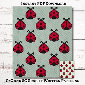 Ladybugs Graph Crochet Pattern C2C and SC Graphgan + Written Instructions Corner-to-Corner, PDF Download, Bug Throw Blanket, Picture Afghan