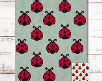 Ladybugs Graph Crochet Pattern C2C and SC Graphgan + Written Instructions Corner-to-Corner, PDF Download, Bug Throw Blanket, Picture Afghan