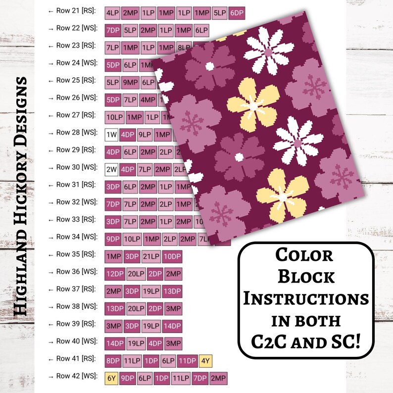 Flower Graphgan Pattern Bold Flower Print Graph, Crochet Pattern, C2C and SC Graphgan + Written ...