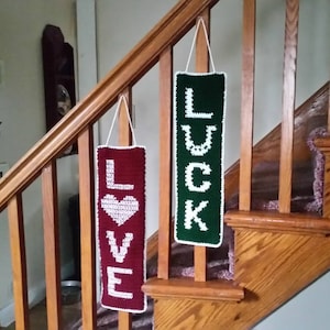 Crochet Love/Luck Reversible Sign PATTERN ONLY pdf instant digital download St. Patrick&#39;s Day Valentine&#39;s Day Double-Sided Tapestry crochet