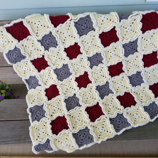 Crochet Rag Quilt Style Baby Blanket PATTERN ONLY afghan throw granny square ruffle boy girl unisex baby shower gift new mother toddler