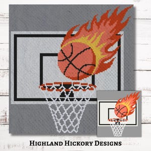 Flaming Basketball Graph Crochet Pattern C2C Graphgan + Written Instructions Corner-to-Corner, Tapestry Tunisian Knitting Cross Stitch Chart