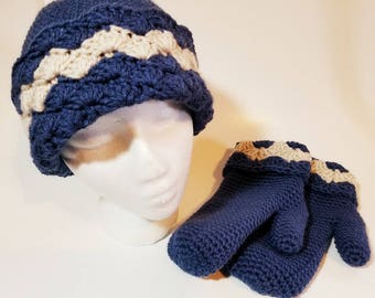Crochet Wavy Shells Beanie and Mittens PATTERNS ONLY winter wearable set women's outerwear hat toque gloves thick easy pattern gift for her