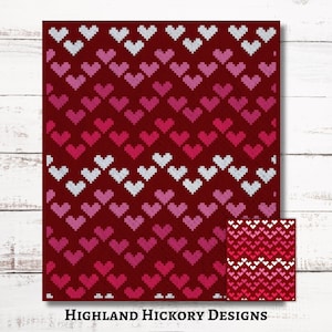 Zigzag Hearts Graph Crochet Pattern C2C Graphgan + Written Instructions Corner-to-Corner, Tapestry, Tunisian, Knitting, Cross Stitch Chart