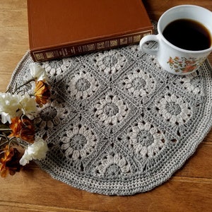 Crochet Floral Table Mat PATTERN ONLY table covering granny square doily housewares home decor romantic bedroom living room sitting image 2