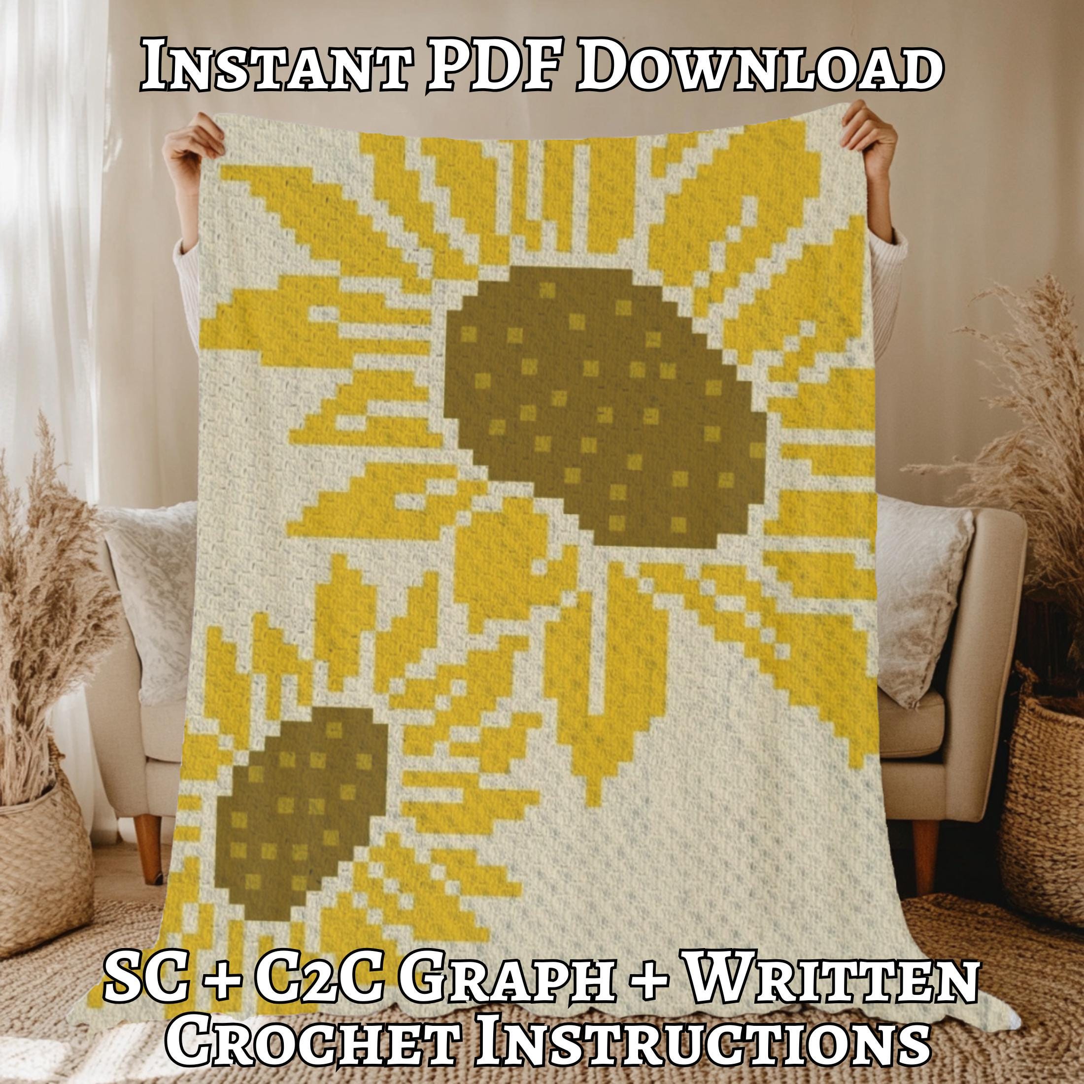 Sunflower Graph Pattern Sunflowers Graph Crochet Pattern, Throw Pillow, Wall Hanging, Blanket ...