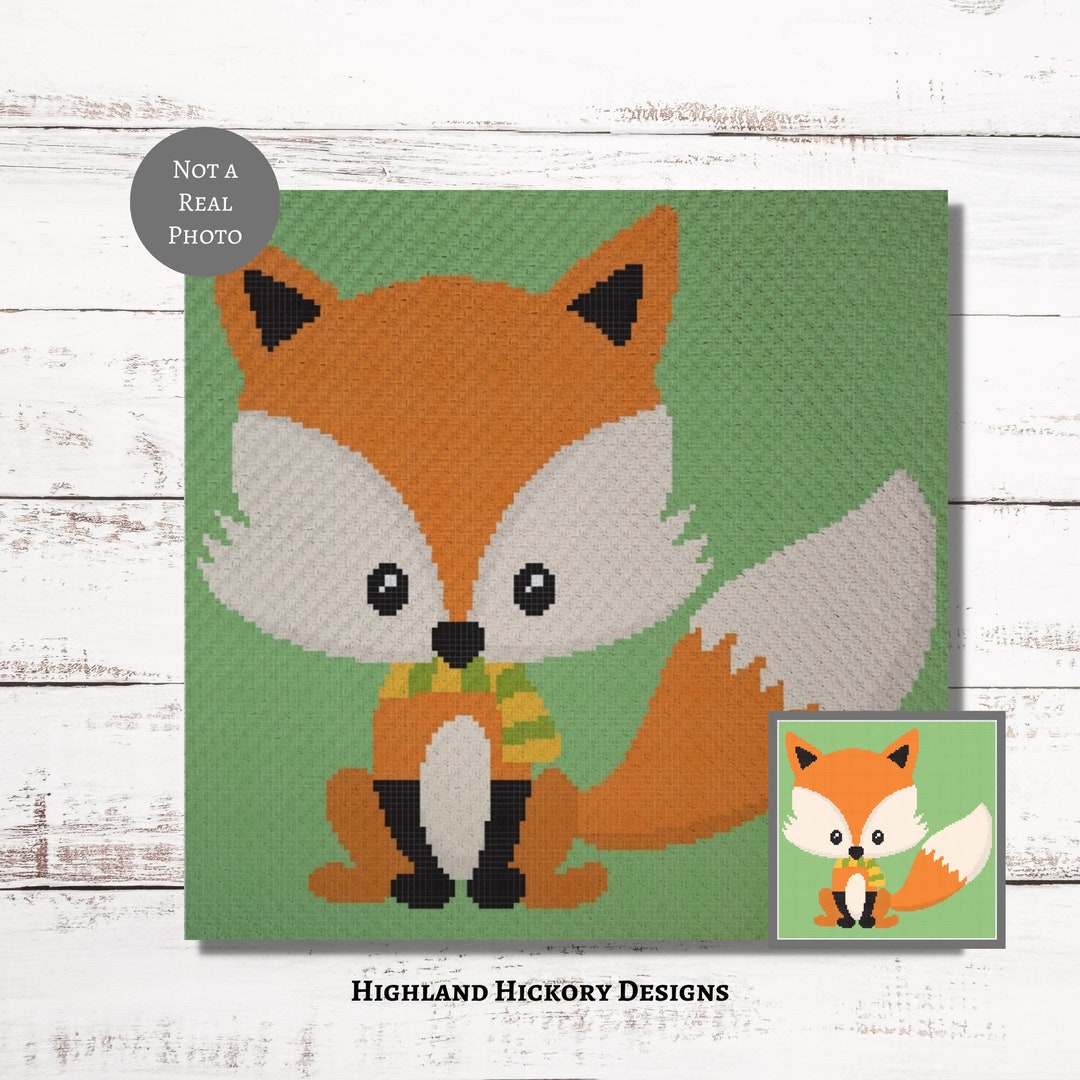 Fox in Scarf Graph Crochet Pattern C2C Graphgan + Written Instructions ...