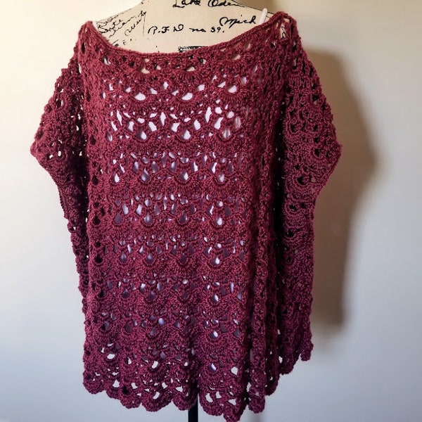 Crochet Rose Bud Poncho PATTERN ONLY woman's ladies teen's lacy top sweater wearable crochet poncho pattern for women sleeve tunic