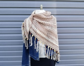 Crochet Cappuccino Triangle Châle PATTERN SEULEMENT femme portable wrap frange facile rapide demi-grand-mère carré bronzage été hiver léger printemps