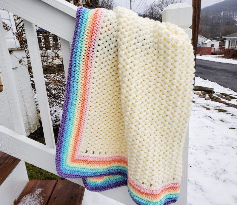 Crochet Rainbow Baby Blanket PATTERN ONLY Rainbow bébé, bébé afghan, couverture de poussette, couverture de berceau, bordure arc-en-ciel, article pour bébé image 1