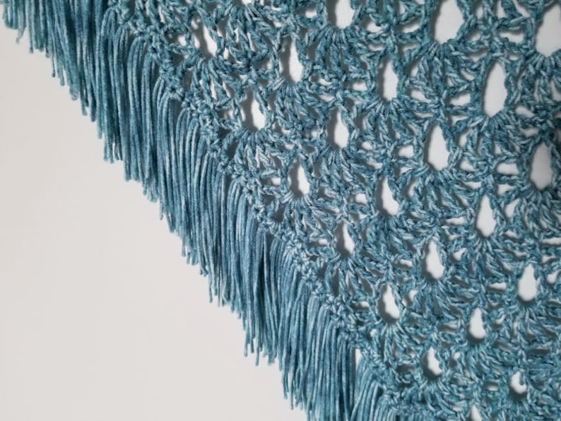 Crochet April Showers Shawl PATTERN ONLY triangle shawl prayer shawl spring lacy women's teen teenager youth child raindrops fringe easy image 3