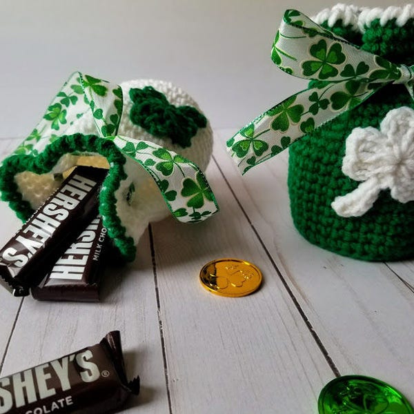 Crochet St. Patrick's Day Treat Bag PATTERN ONLY holiday gift for children, students, teachers, coworkers, friends small drawstring bag